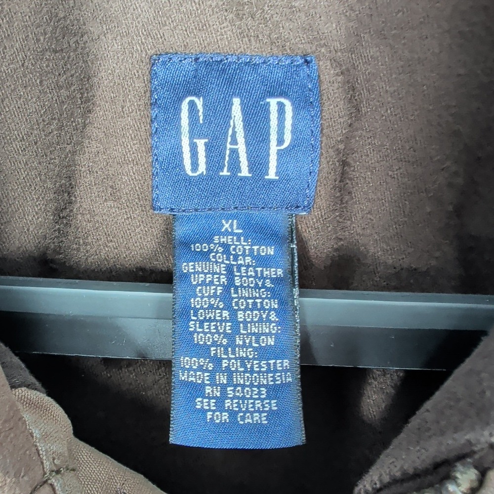 Gap Jacket Mens XL Brown Cotton Canvas Barn‎ Leather Collar Quilted Lining - Picture 4 of 13